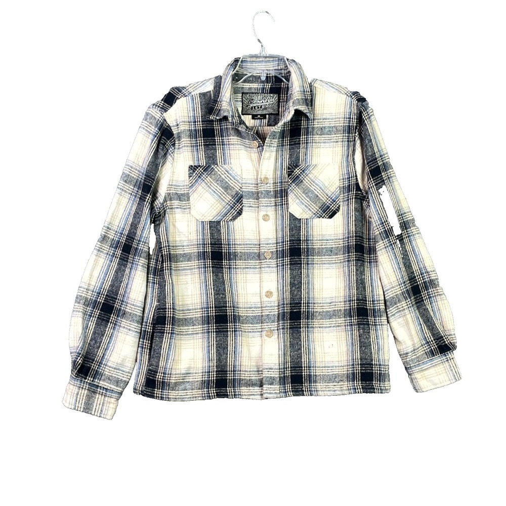 Brooklyn Cloth Flannel Shirt Jacket Mens Medium Plaid Soft Comfy Workwear Skater